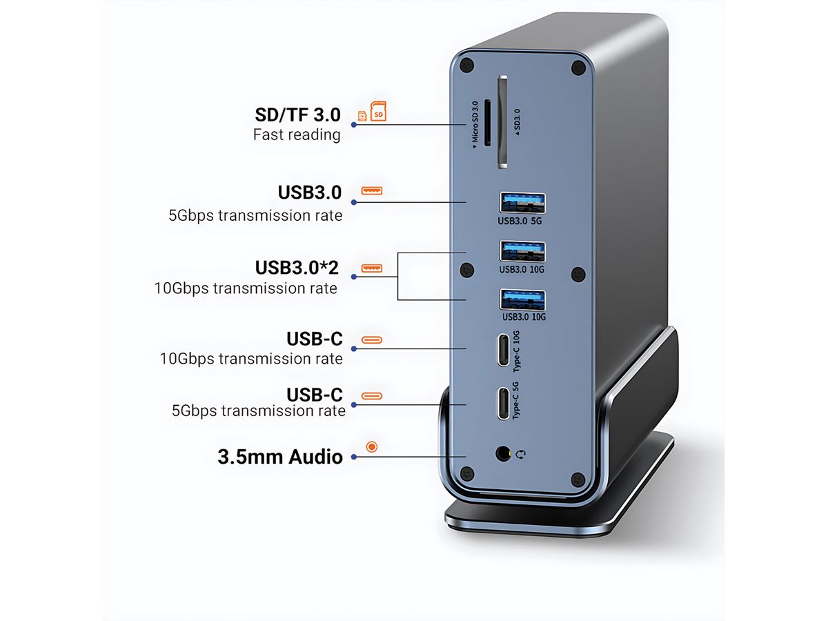 VALUE Dockingstation USB-C, HDMI/DP 4K60, Gigabit Ethernet, USB-A, USB-C, PD, SD/microSD, Audio