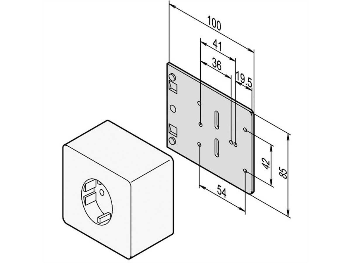 SCHROFF montageplaat voor single Sockets