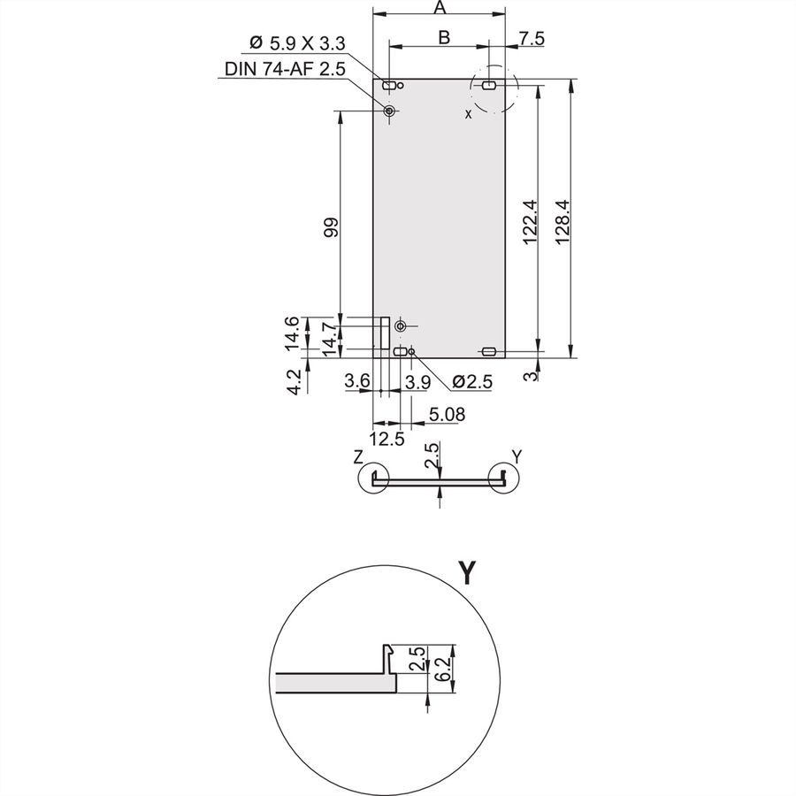 SCHROFF-insteekmodule U-profiel voor greepvorm 1, 3 HE, 6 HE, 2,5 mm, Al, voorkant geanodiseerd, achterkant geleidend