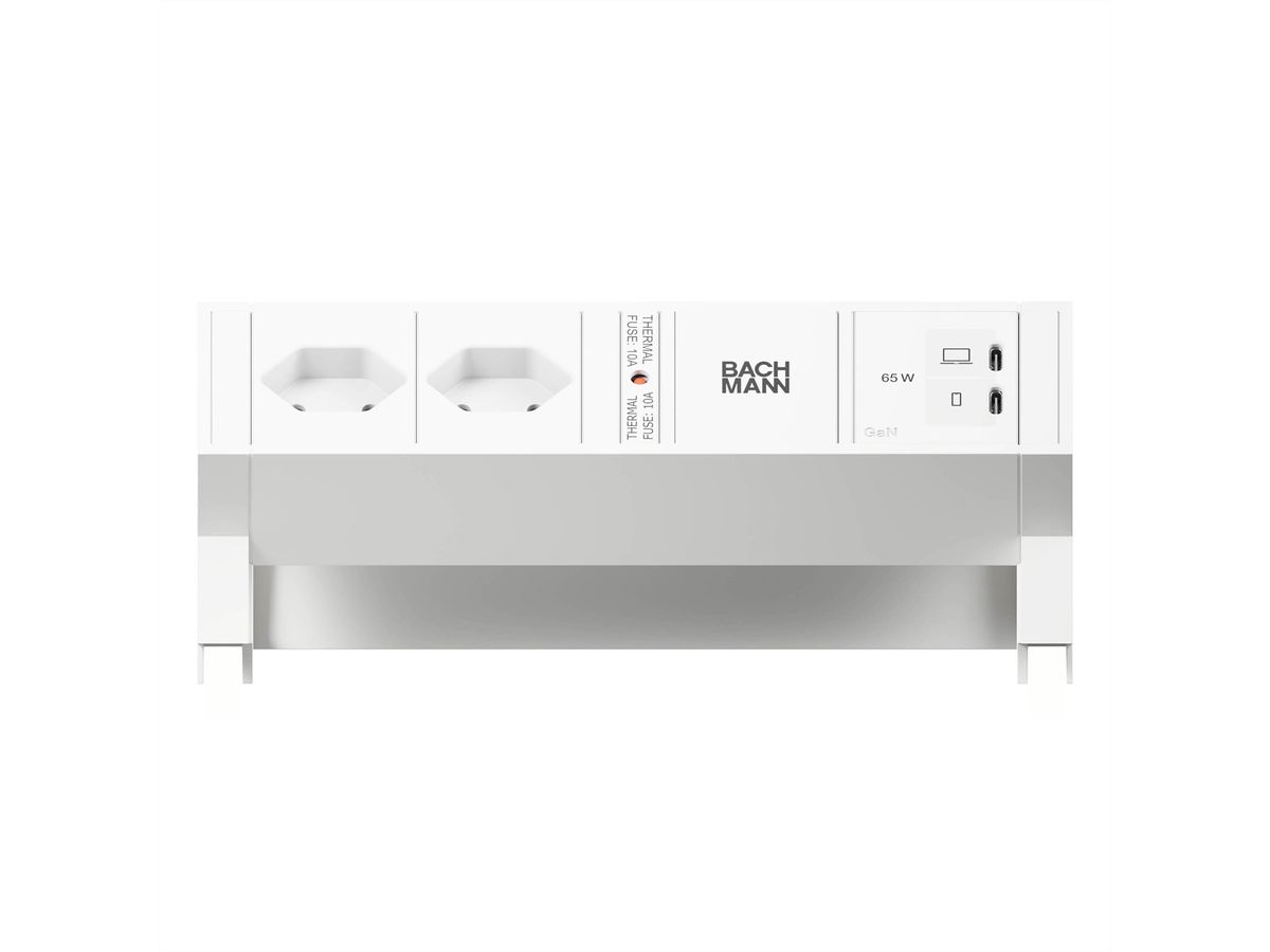 BACHMANN DESK2 white 2xCH 90°, 1x USB C/C 65W L=0.2m RAL9010
