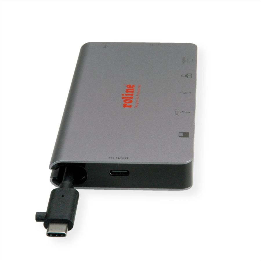 ROLINE USB Type C docking station, HDMI 4K, VGA, 2x USB 3.2 Gen 1, LAN, PD, kaartlezer