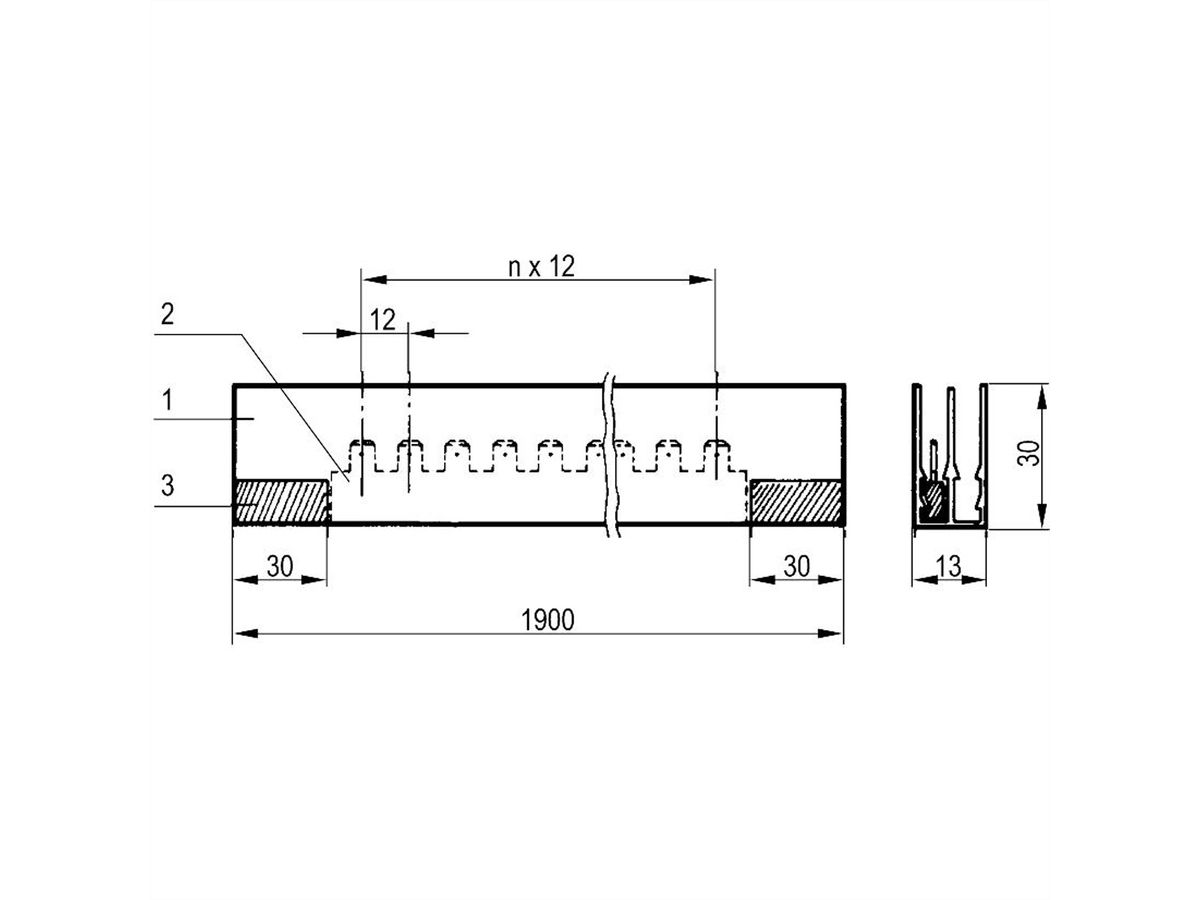SCHROFF Busbar With FASTON Connections, 1 Pole, E-Cu tin-Plated