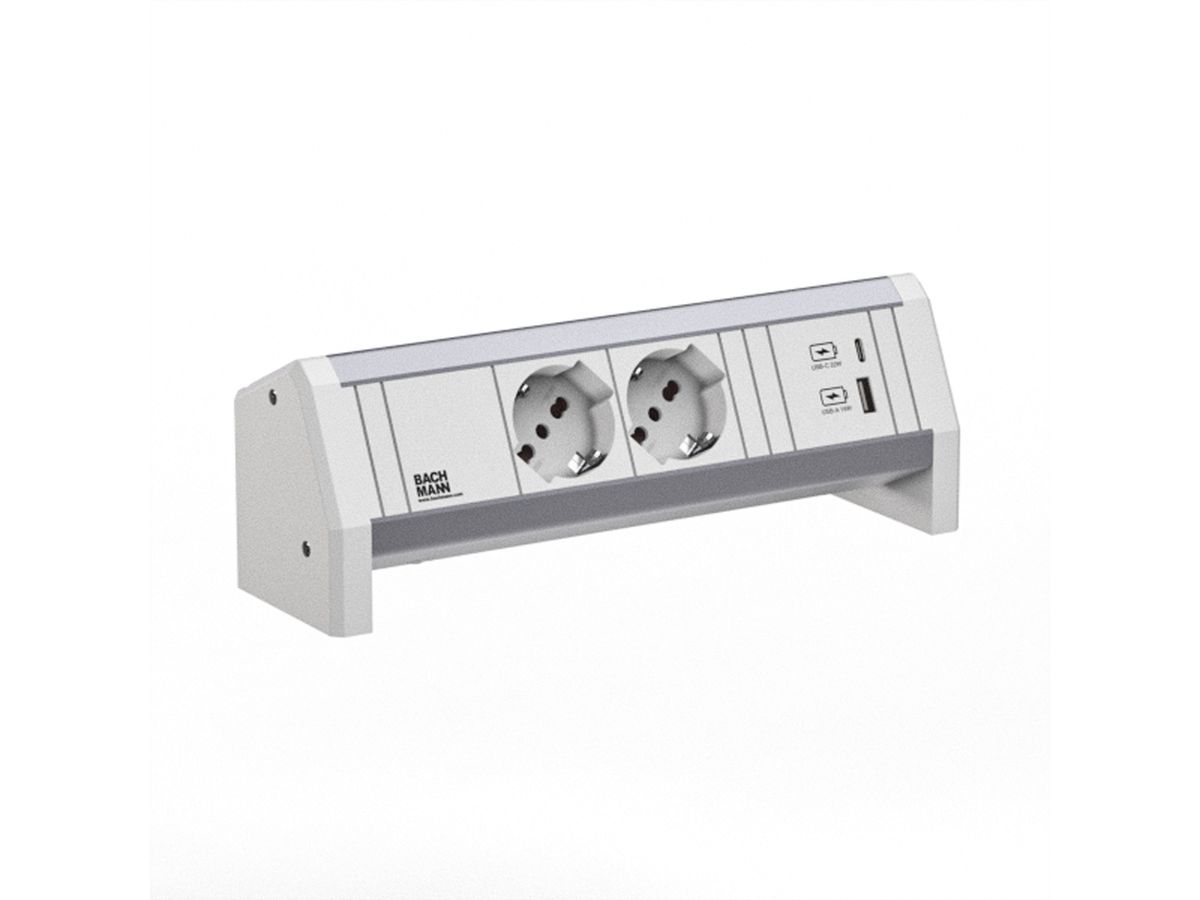 BACHMANN DESK 2xP40 1xUSB A/C 22W GST18 RAL9010