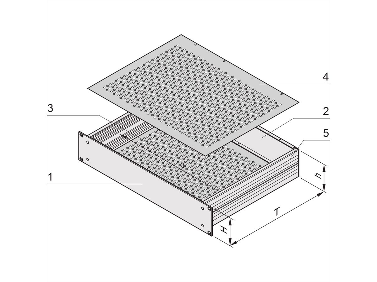 SCHROFF MultipacPRO 19" chassis, aluminium, geperforeerde boven- en onderkant, 1 HE, 220 mm