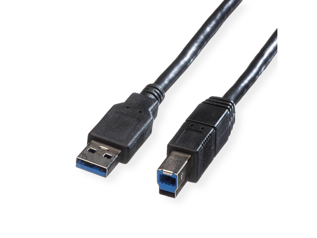 ROLINE USB 3.2 Gen 1 kabel, type A-B, zwart, 0,8 m