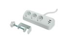 VALUE Power Strip, 3-way, with 3x USB (1x C + 2x A) and table clamp, 1.5 m