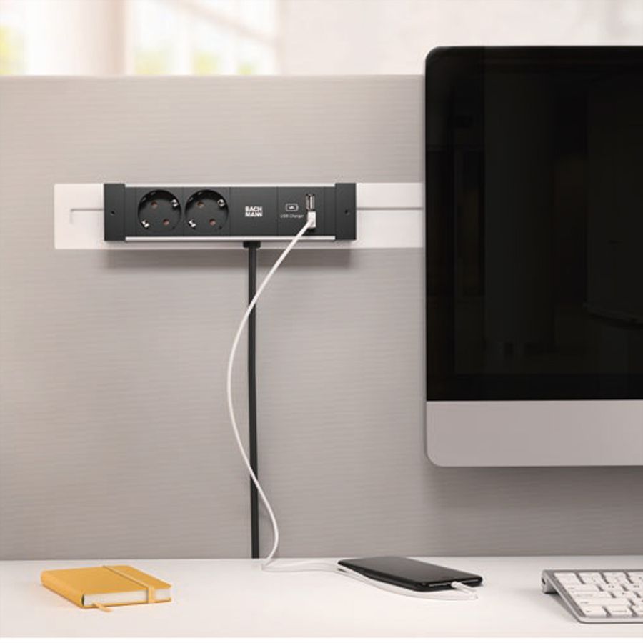 BACHMANN DESK RAIL 2x earthing contact 1x USB Charger 1x ABD