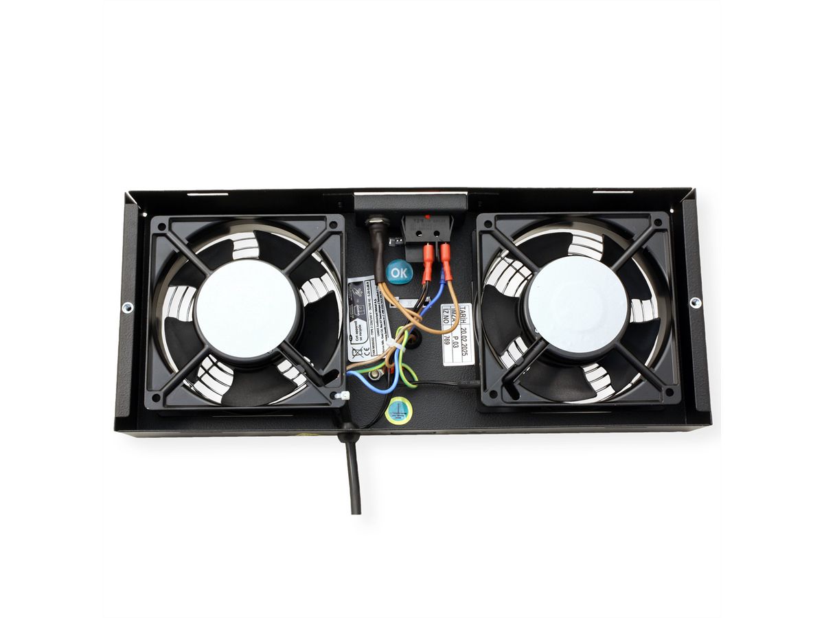 ROLINE ventilatie-unit met 2 ventilatoren, thermostaat, voor 19-inch wandbehuizing zwart