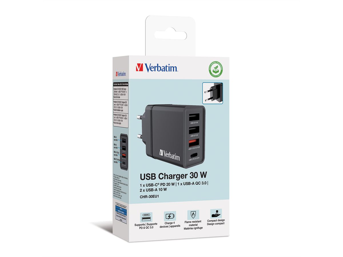 VERBATIM Ladeadapter 30W GaN schwarz