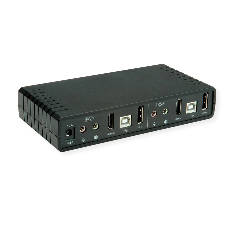 ROLINE Dual-Head 4K@60Hz HDMI KVM Switch, 2 PCs, DP/HDMI, Audio, with 2 Port USB 2.0 Hub