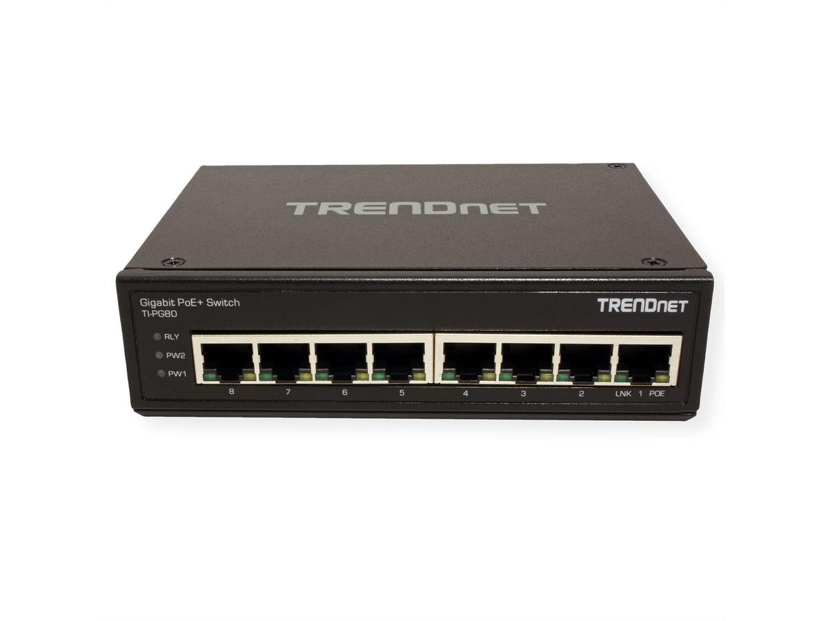 TRENDnet TI-PG80 8-Port Gehärteter Industrieller Gigabit PoE+ DIN-Rail Switch