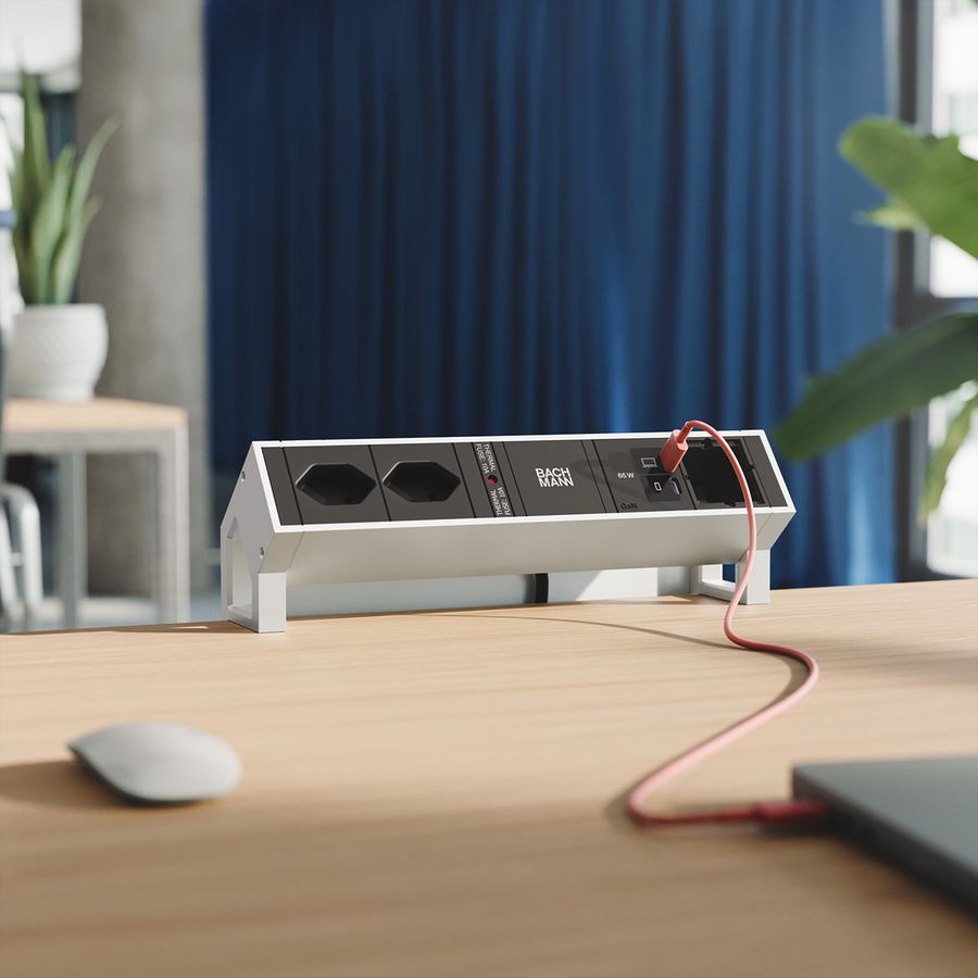 BACHMANN DESK2 2xCH 90° 1xUSB C/C 65W, 1xCM L=0.2m INOX