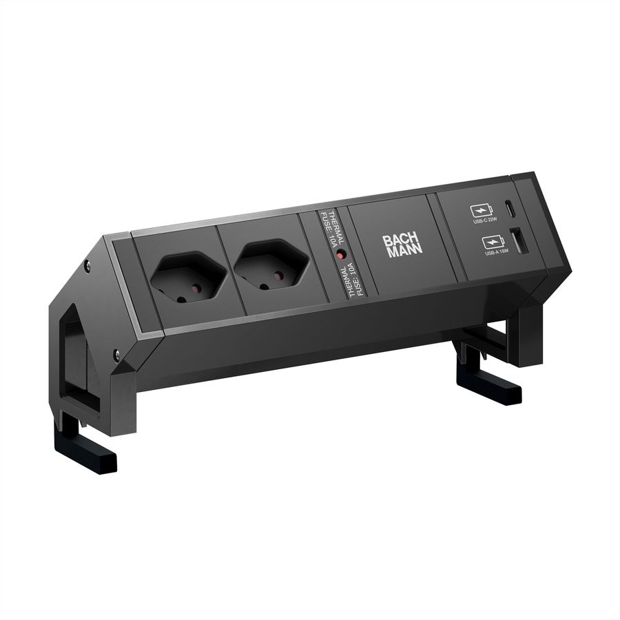 BACHMANN DESK2 2xCH 90° 1xUSB A/C 22W, 0.2m GST18 RAL9005 Switzerland