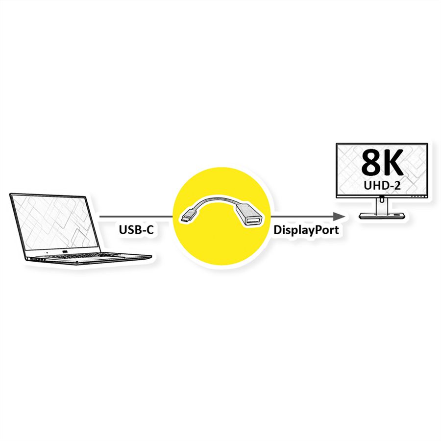 ROLINE Display-adapter USB type C - DP, Male/Female, 8K60