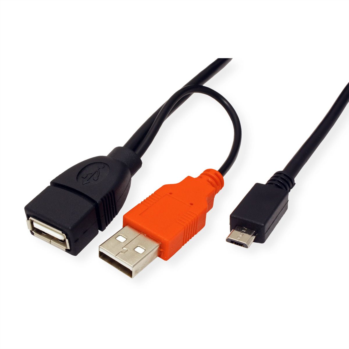 ROLINE USB 2.0 Y kabel, 2x Type A (M/F) - Micro B M, 1m