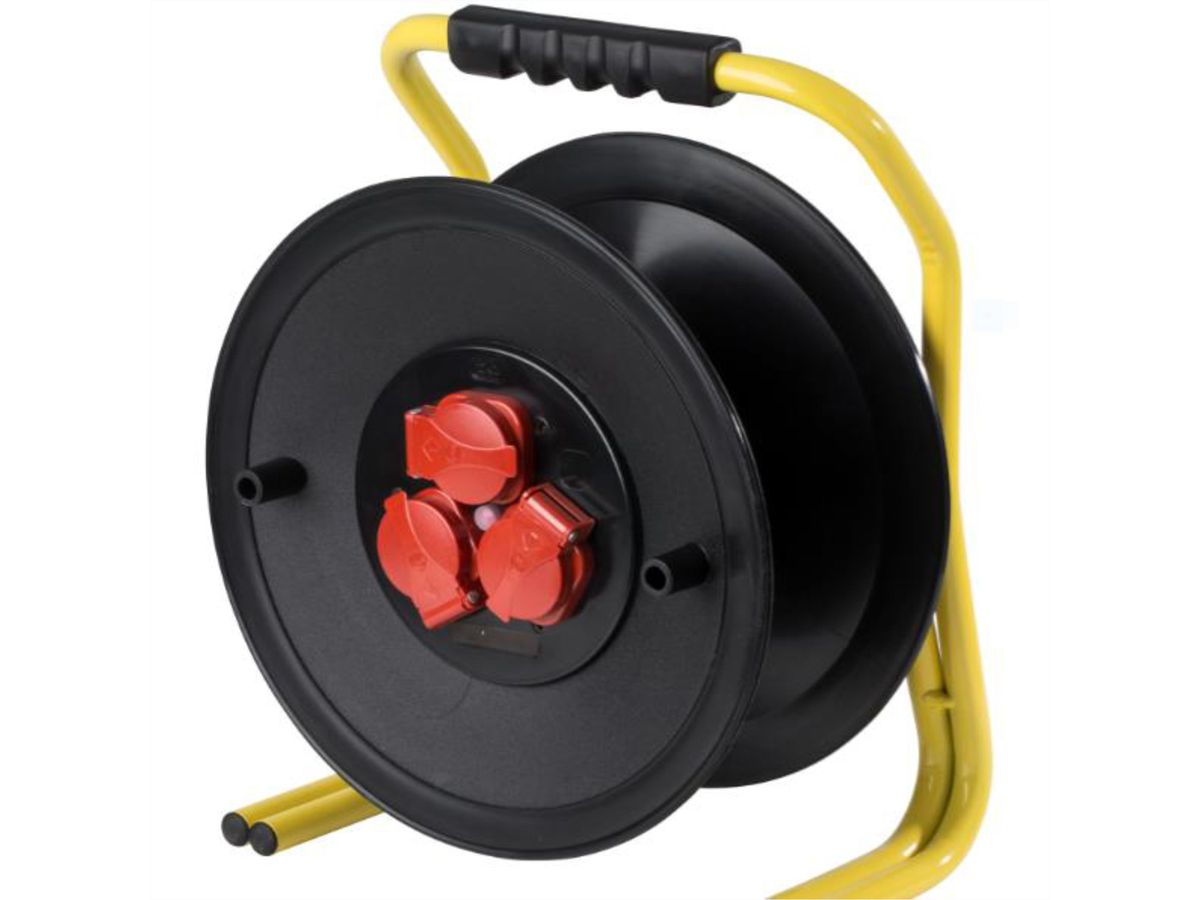 BACHMANN kabelhaspel 3-voudig leeg, IP20, zonder kabel, frame met dubbele buizen