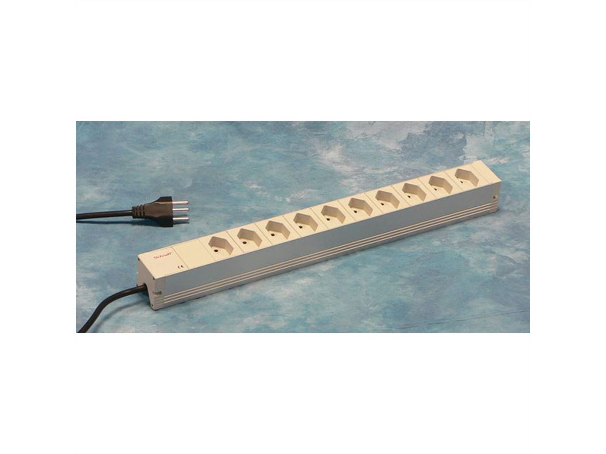 SCHROFF Socket Strip, Swiss, 10 x Sockets, 19"