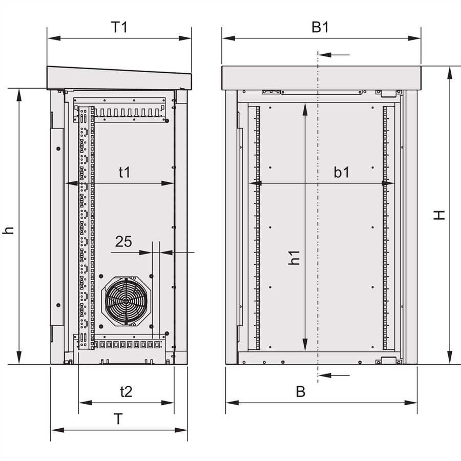 SCHROFF Outdoor Unibody VENT kast met enkele deur, 1100H 20 HE, 700W 500D