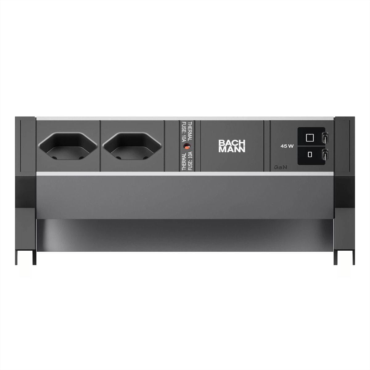 BACHMANN DESK2 ALU BLACK 2xCH 90°, 1xUSB C/C45W L=0,2m
