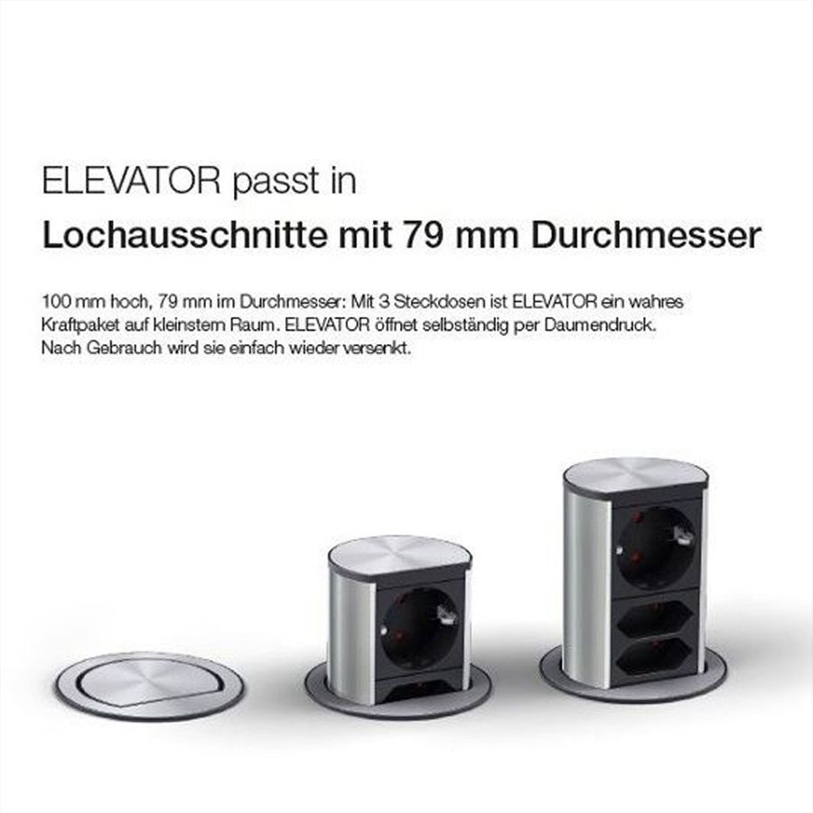BACHMANN ELEVATOR 1x earthing contact, 1x CAT6, 1x USB 3.0, silver