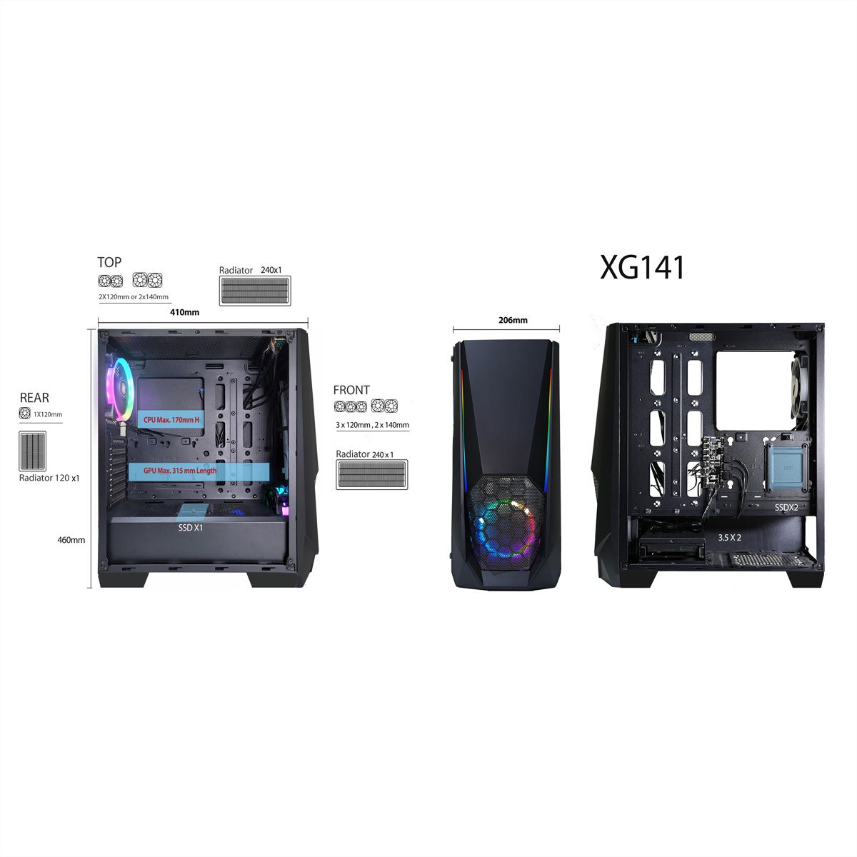 Xilence Xilent Blast X505.ARGB Gaming PC Case, RGB ATX Midi Tower, black