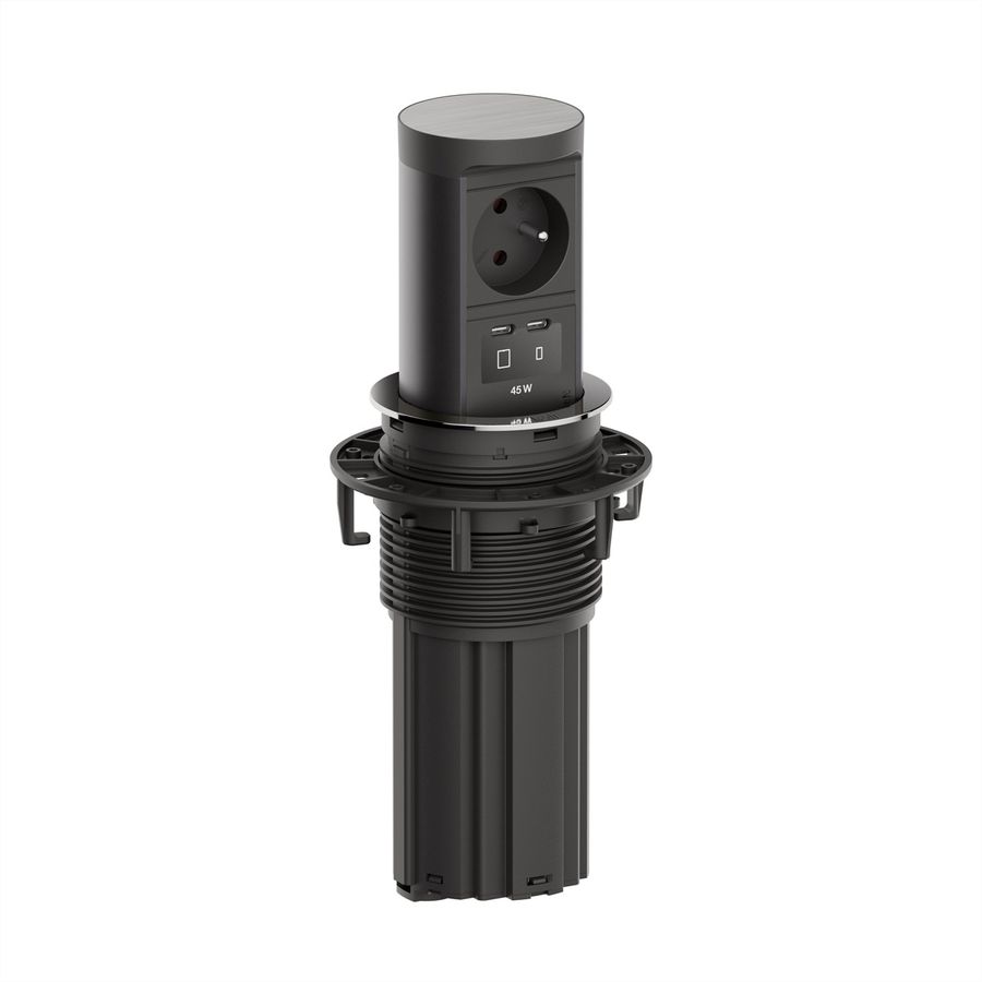 BACHMANN ELEVATOR2 1xUTE, 1xUSB C/C 45W Stainless Steel Look 2.0 m AEH