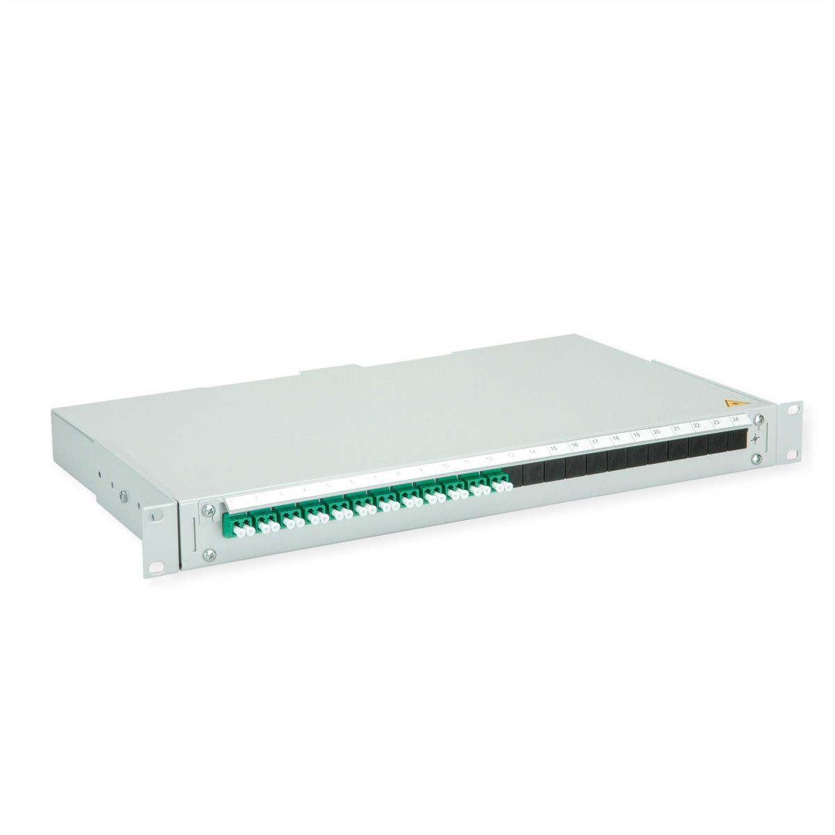 TELEGÄRTNER BASIS V LWL-Panel mit Kupplungen & Pigtails, 12x LC Duplex, grün, OS2 APC
