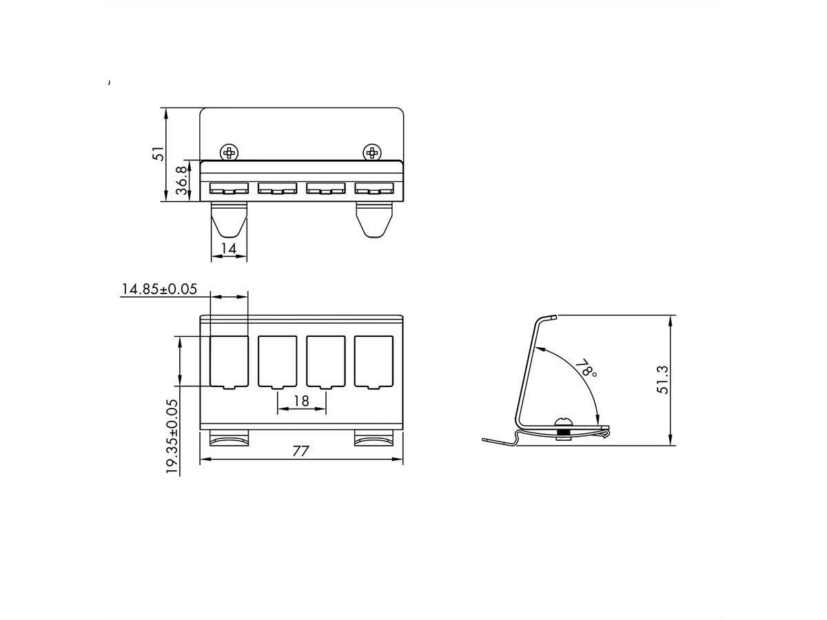 ROLINE DIN Rail Adapter, empty, for 4x Keystones