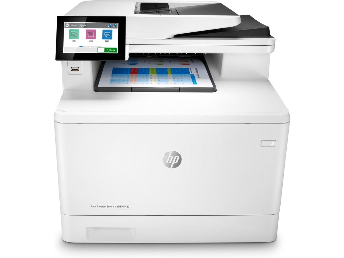 HP Color LaserJet Enterprise MFP M480f, Color, Printer for Business, Print, copy, scan, fax, Compact Size, Strong Security; Two-sided printing; 50-sheet ADF; Energy Efficient