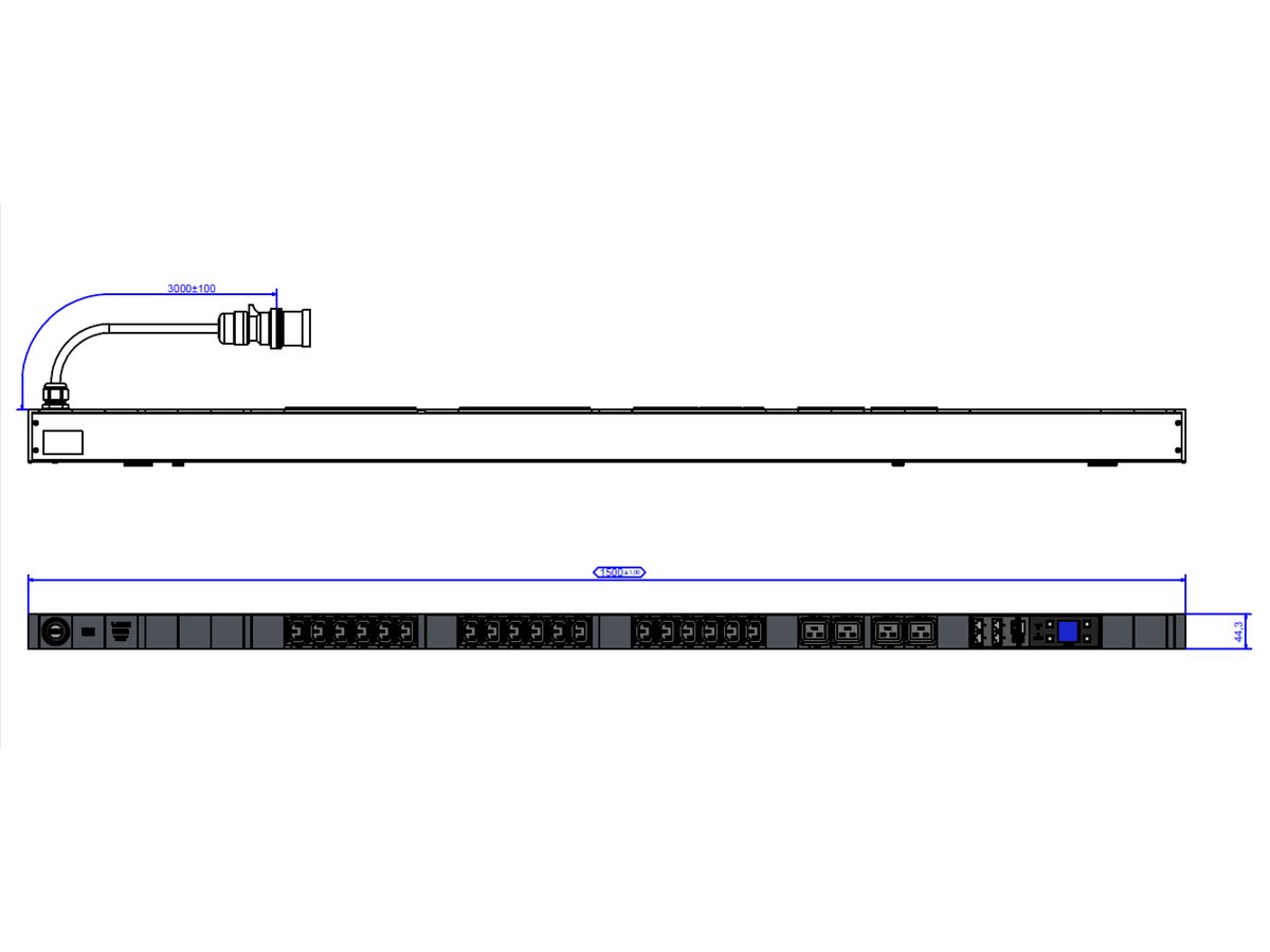 BACHMANN BN3500 RCM 18xC13 4xC19, Meting per stopcontact H05VV-F 3G2.5 CEE3x16A LAN