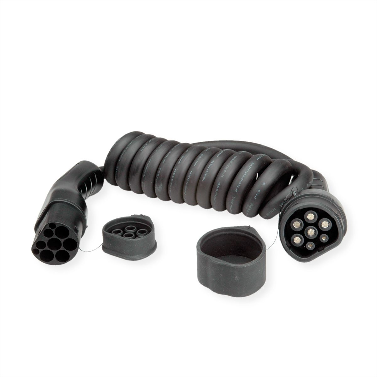 ROLINE EV Charging Cable Assembly Type2, 1-Phase, 250VAC (1P+N+E), 32 A, 7.4 kW, spiral (max. 1.8m)