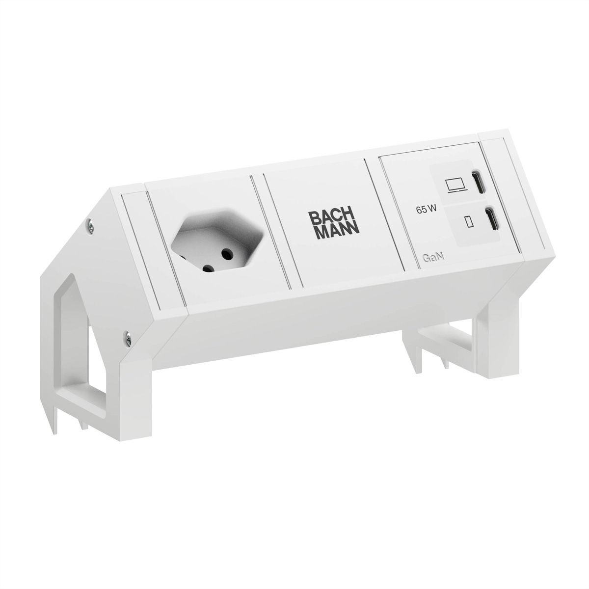 BACHMANN DESK2 white 1xCH 90°, 1xUSB C/C 65W L=0,2m RAL9010