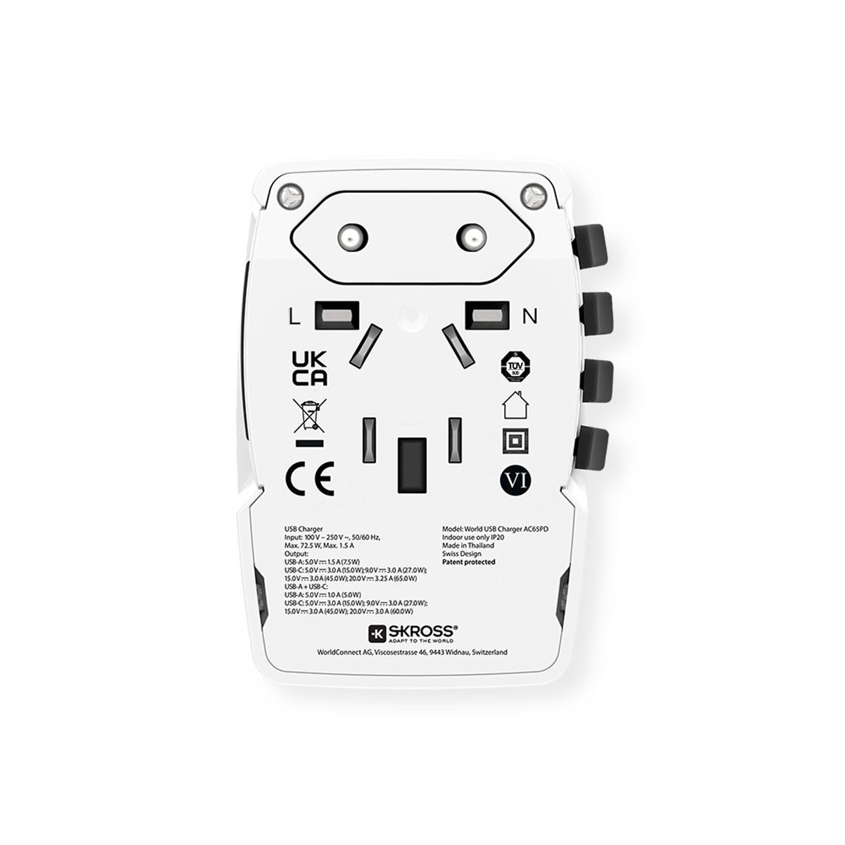 Skross World USB Charger AC65PD with USB C cable, worldwide