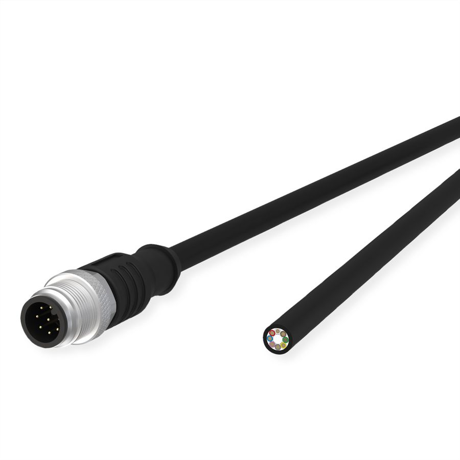 METZ CONNECT Sensor-/Aktorltg., M12-ST A-kodiert, gerade-freies Ende, ungeschirmt, 8polig, PUR, schwarz, 5 m