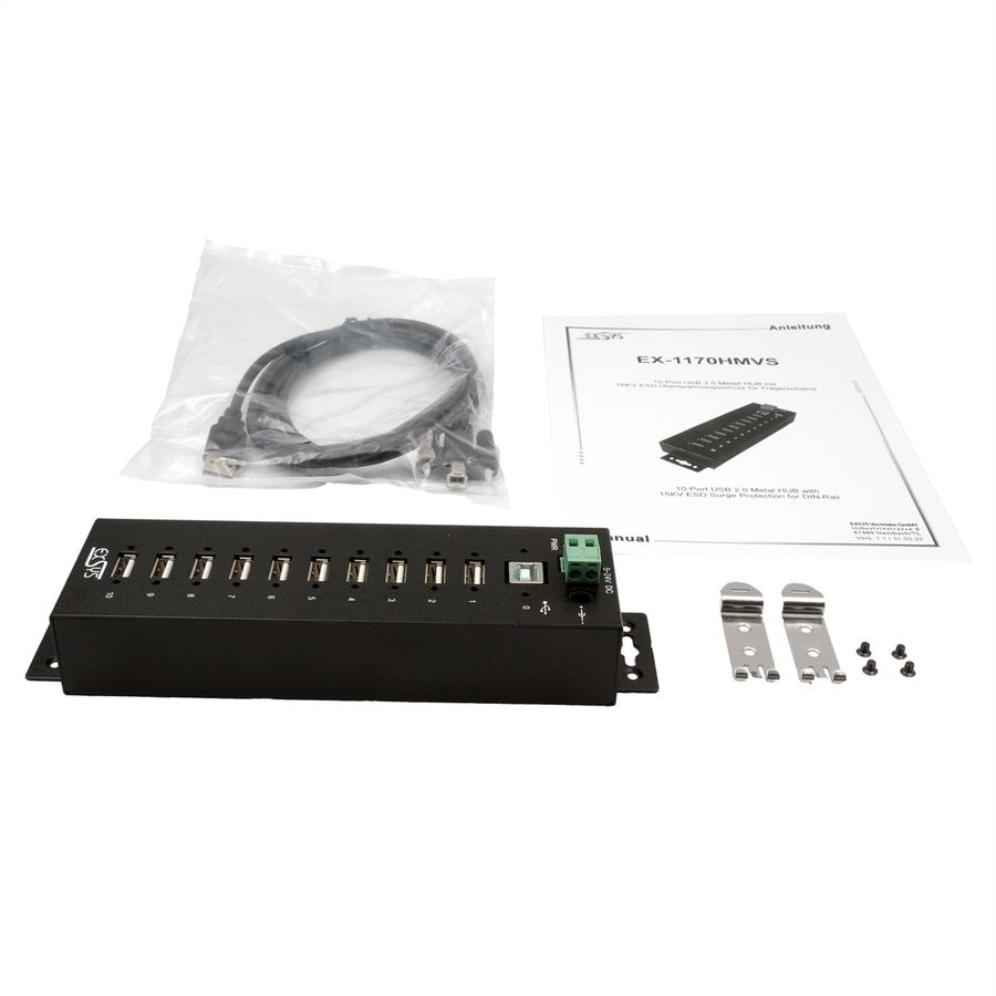 EXSYS EX-1170HMVS 10 Port USB 2.0 Metall HUB, 15KV Surge Protection