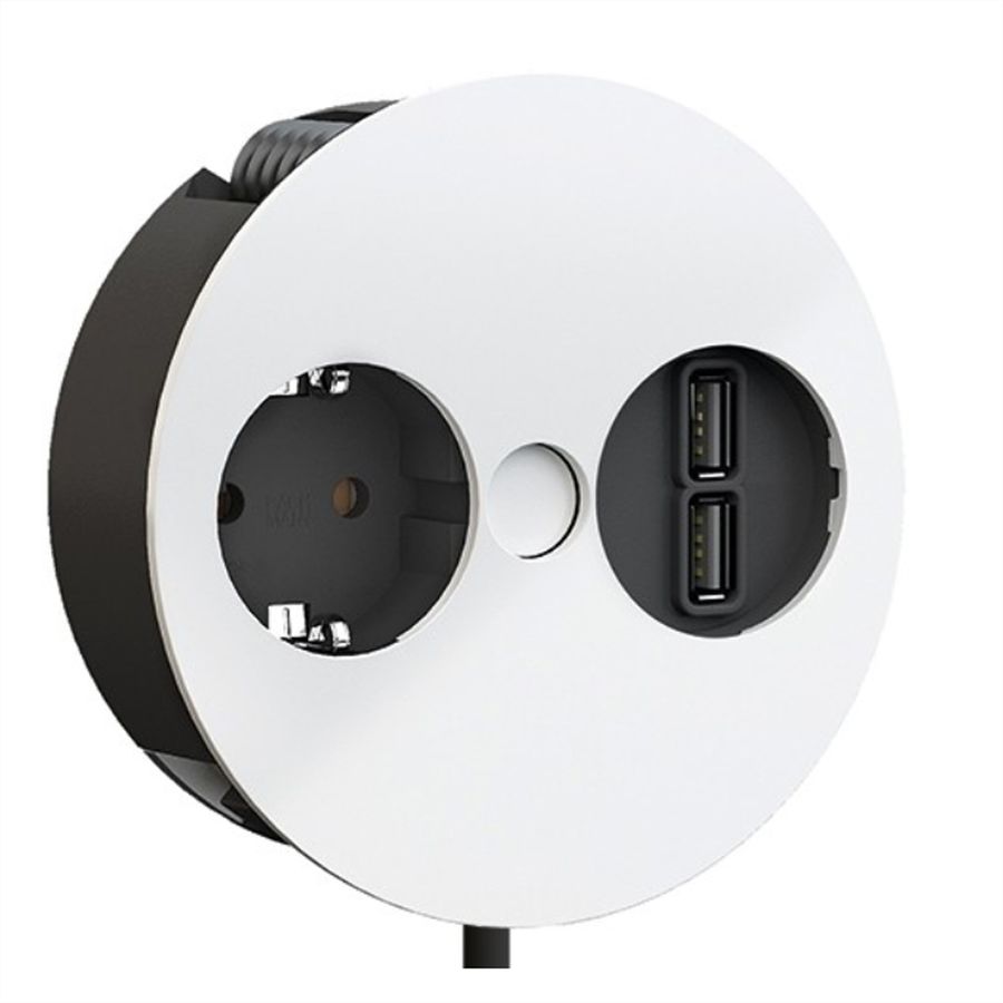 BACHMANN TWIST 1x earthing contact, Wire end ferrules, USB charger, earthing contact mounting plug, white, 2 m