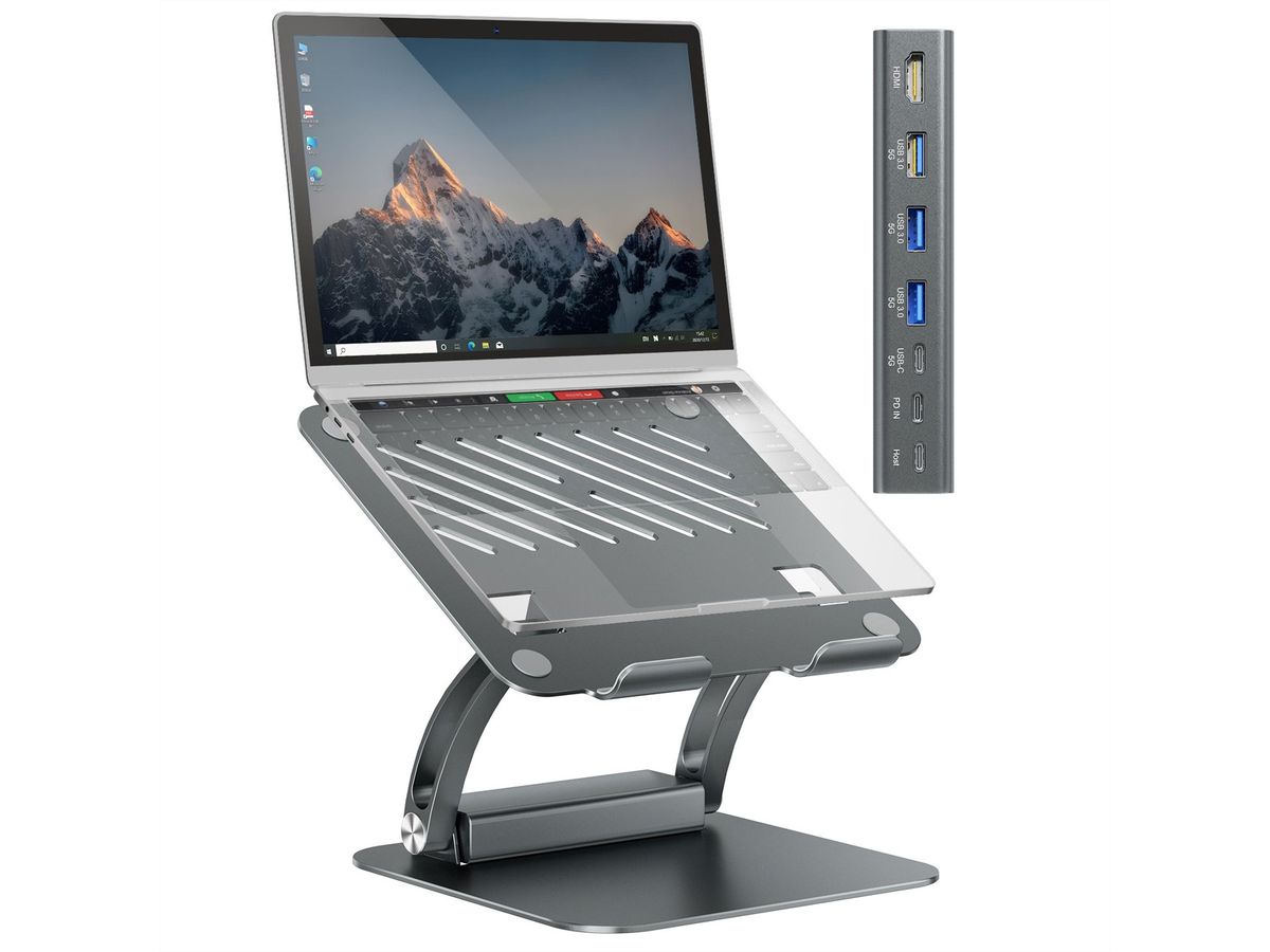 EXSYS EX-1224HM Laptopständer mit abnehmbarer 7 in 1 USB-C Dockingstation