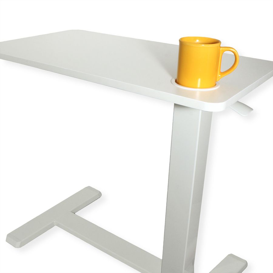ROLINE Gas Spring Side Table / Workstation, height-adjustable, hidden casters, white