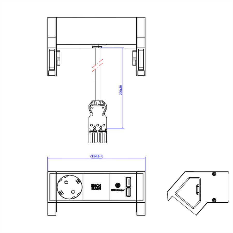 BACHMANN DESK2 1x earthing contact 1xUSB Charger Inox