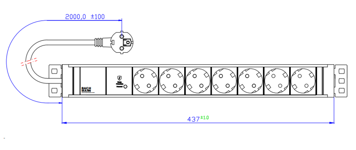 BACHMANN 19" 1,5U 7xCEE7/3 ws 1xSPD-Plus 2,0m CEE7/7