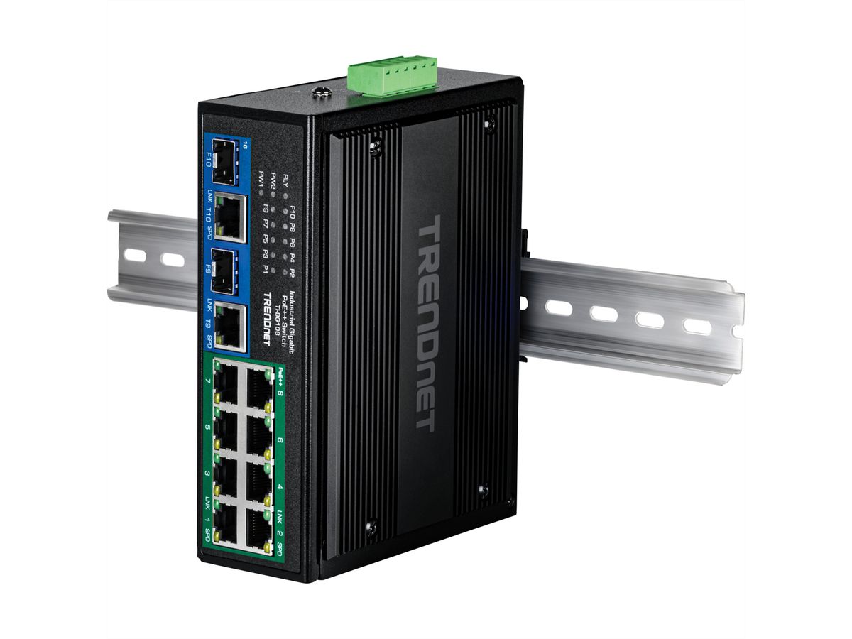 TRENDnet TI-BG108 Industrial DIN-Rail Switch 10-Port Gigabit 400W PoE++