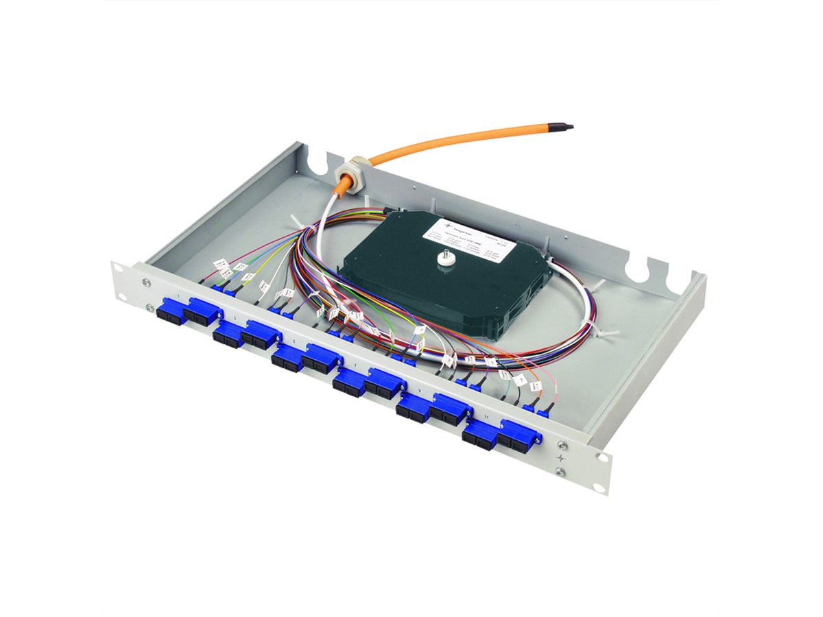 FO-PP BAS-ECO 1U 12 LCD OM2 PT, 12 LCD OM2 PT, with assembled adaptors and coloured pigtails
