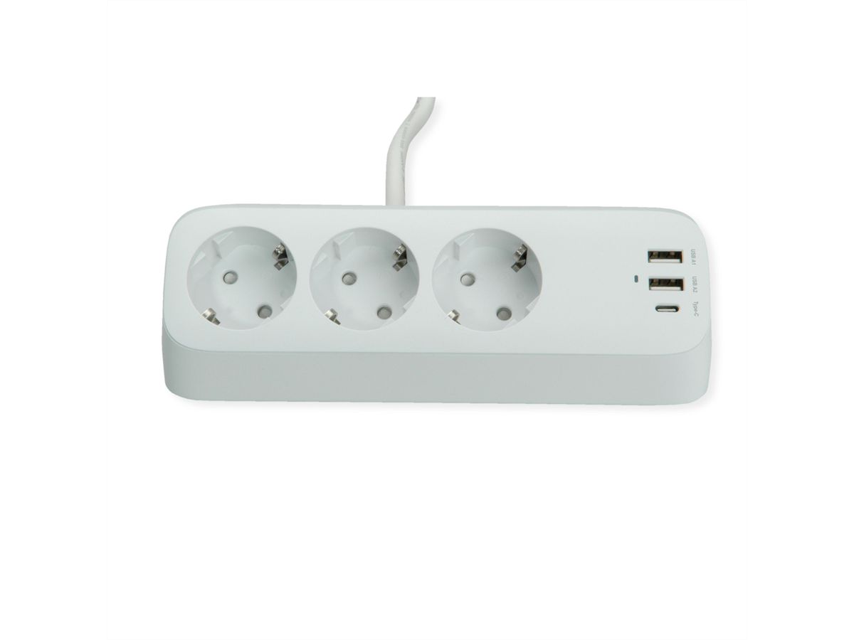 VALUE Power Strip, 3-way, with 3x USB (1x C + 2x A) and table clamp, 1.5 m