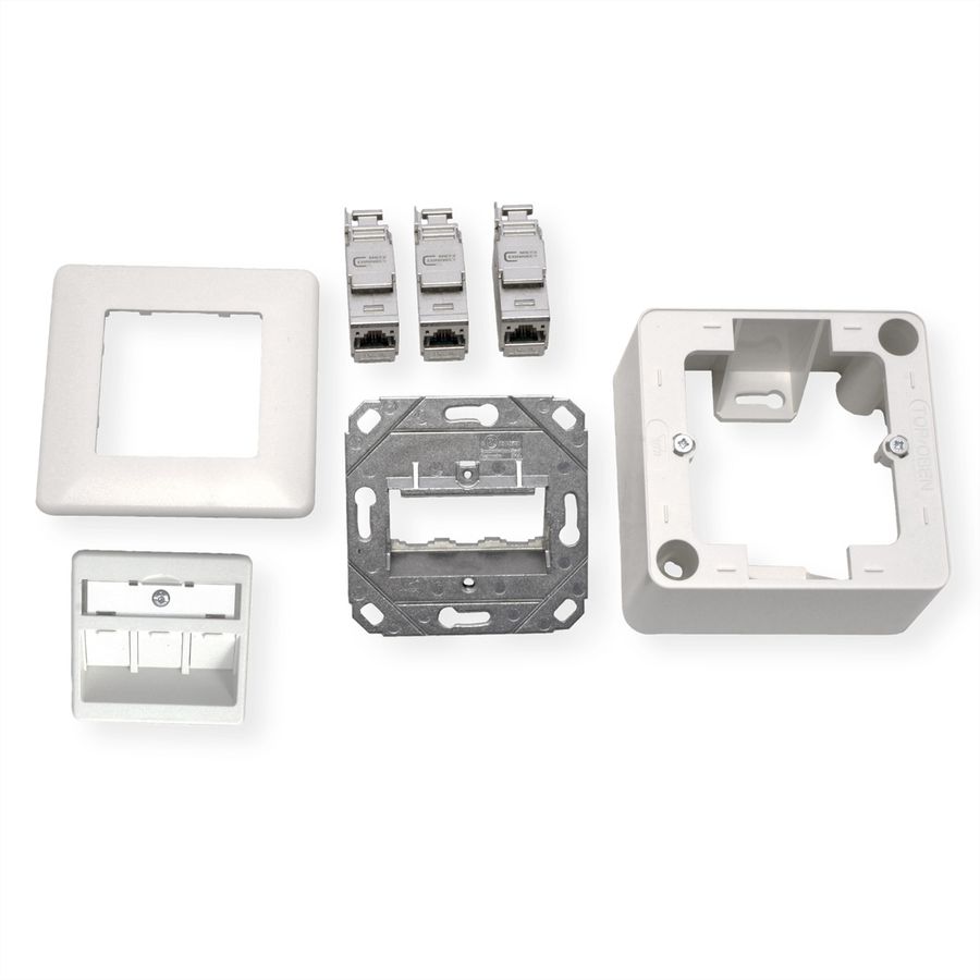 METZ CONNECT C6Amodul 3 Port 180° AP-Dose, reinweiß RAL9010