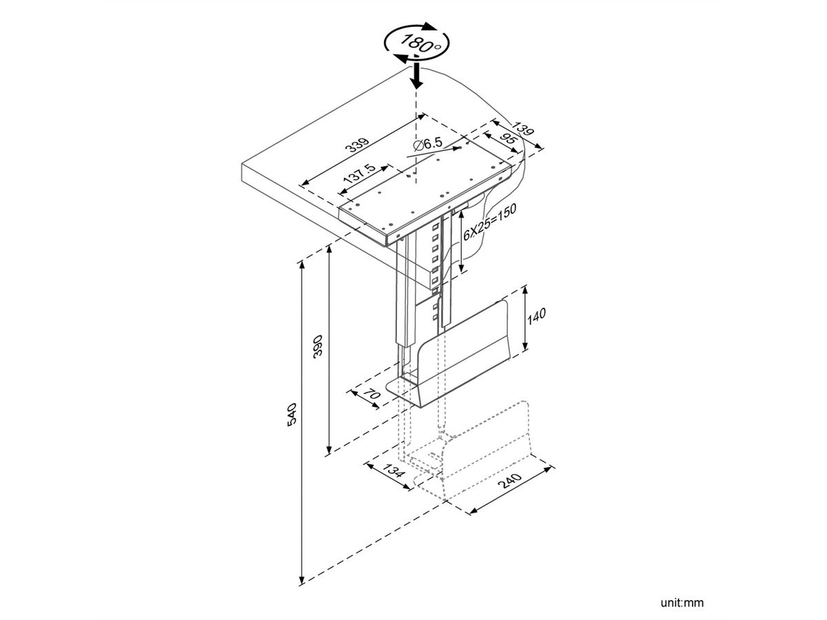 ROLINE Slim PC houder, uittrekbaar, draaibaar, zwart