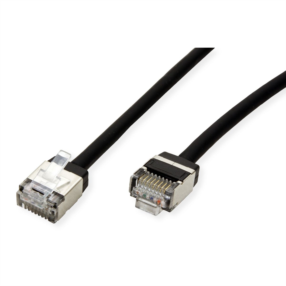 ROLINE U/FTP DataCenter Patchkabel Cat.6A (Klasse EA), LSOH, dun, extra korte stekker, zwart, 0,5 m