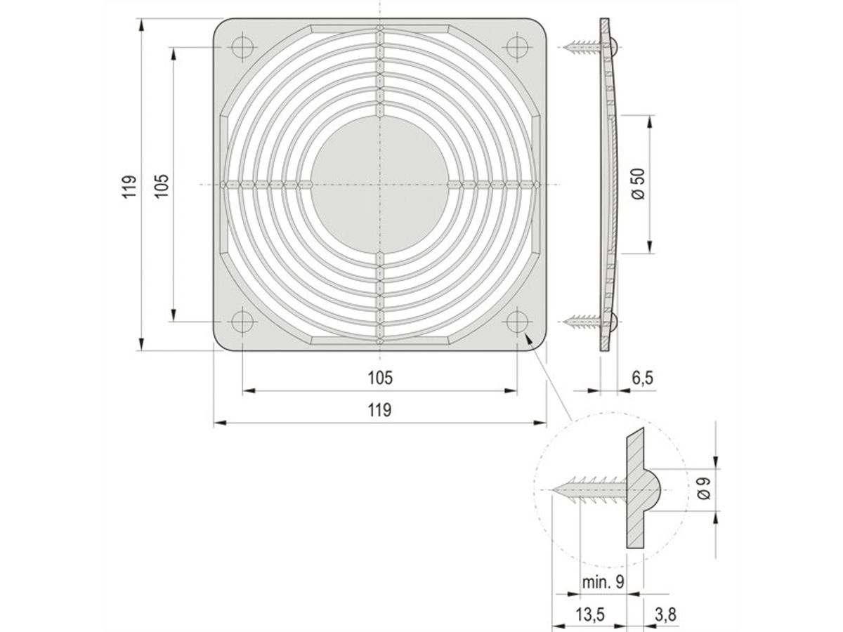 SCHROFF Protective Grille, Plastic, Snap-In