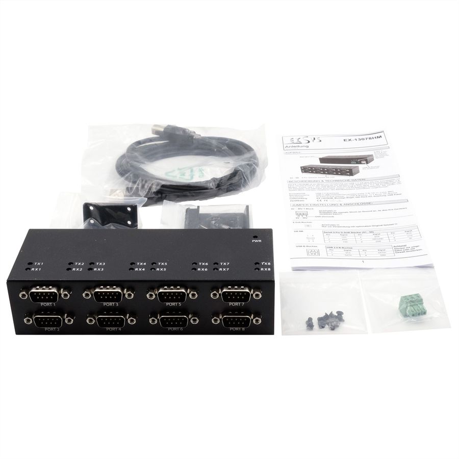 EXSYS EX-13078HM USB 2.0 zu 8 x Seriell RS-232 Ports Metallgehäuse FTDI Chip-Set