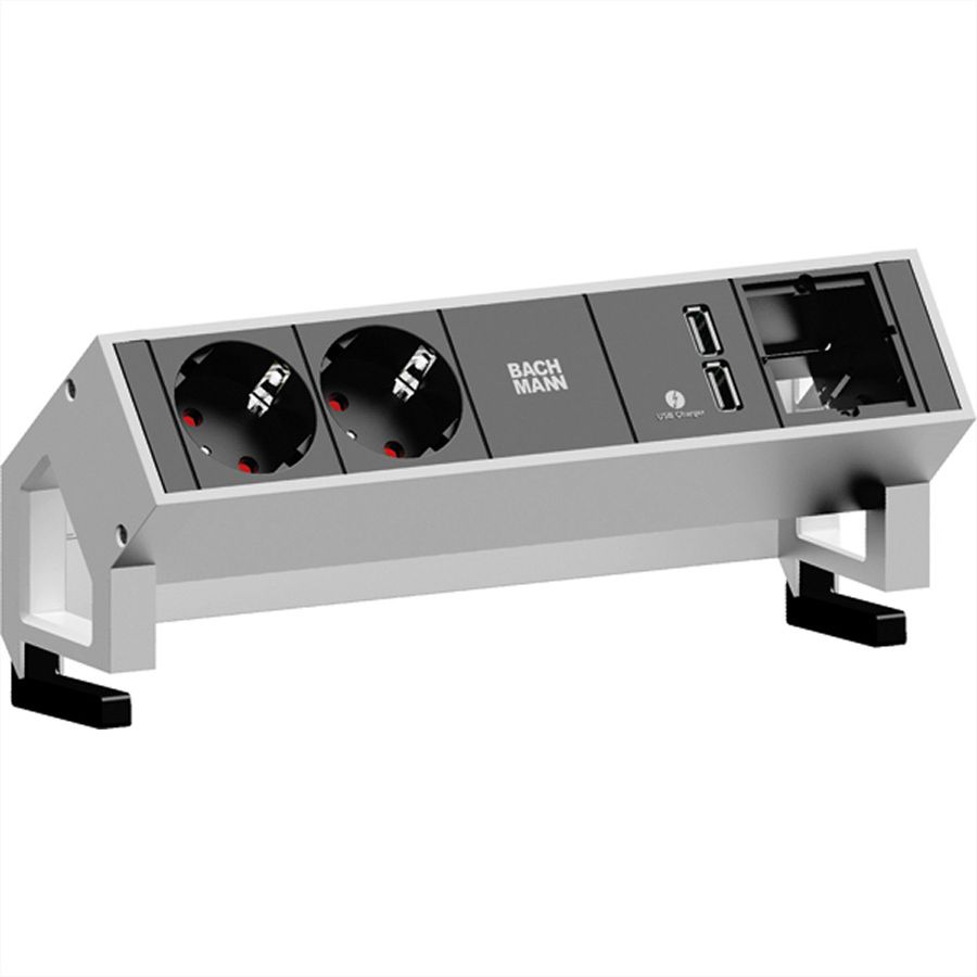 BACHMANN DESK2 2x earthing contact 1x USB charger 1x ABD GST18, white