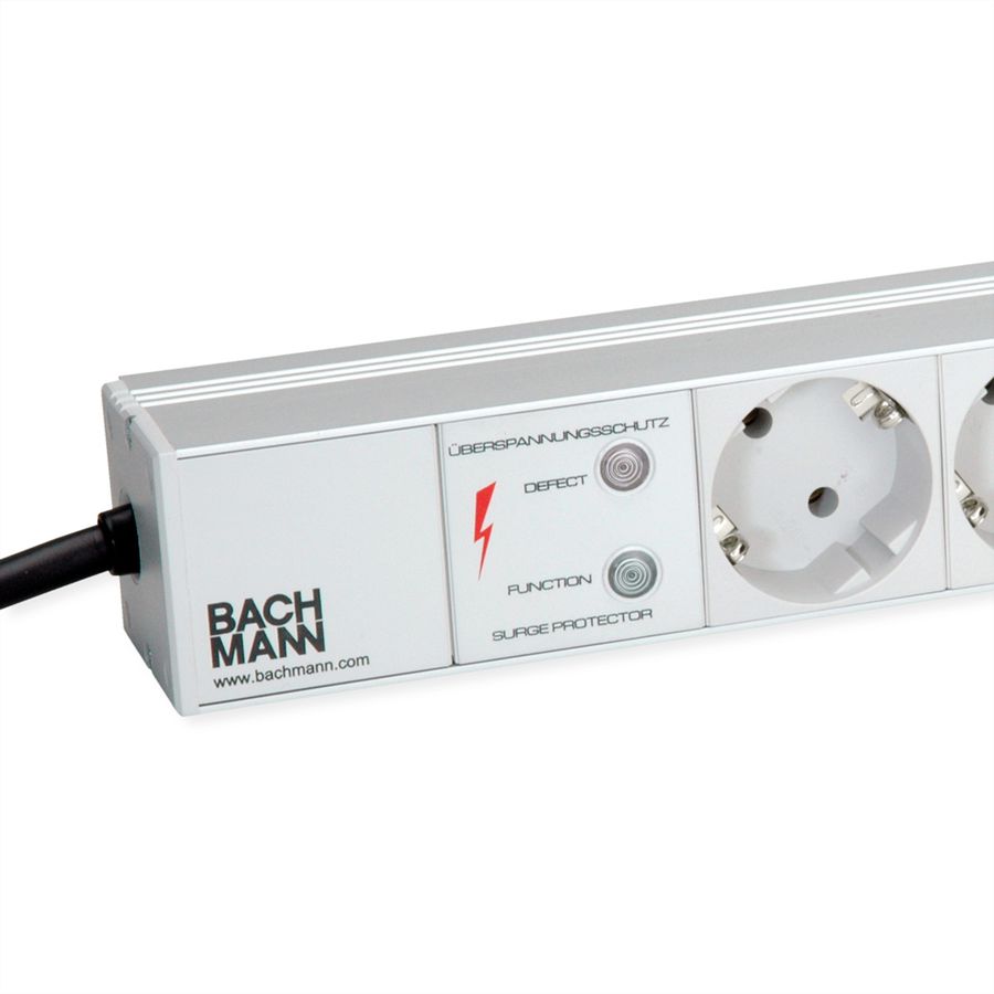 BACHMANN IT PDU ALU 1HE 12x geaard contact, stroomkabel met geaarde stekker
